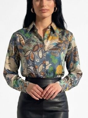 ZARA | FLORAL PAISLEY BUTTON UP BLOUSE
